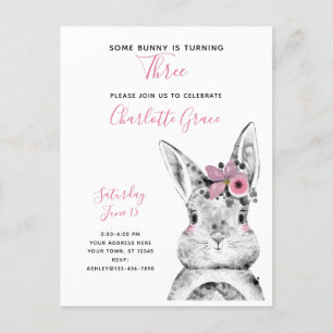 Invitation Carte Postale Noir et blanc Un lapin a trois ans
