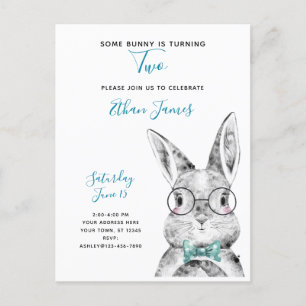 Invitation Carte Postale Noir et blanc Un lapin atteint deux ans
