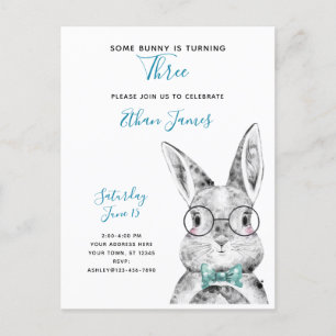 Invitation Carte Postale Noir et blanc Un lapin atteint trois ans