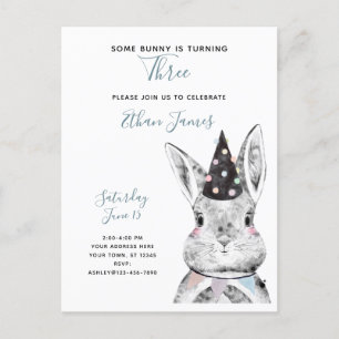 Invitation Carte Postale Noir et blanc Un lapin atteint trois ans