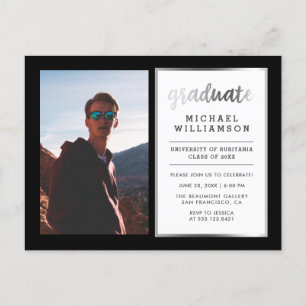 Invitation Carte Postale Noir et fête de remise des diplômes licenciée de