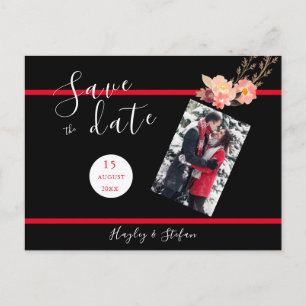 Invitation Carte Postale Noir Et Rouge Mariage Moderne Enregistrer La Date