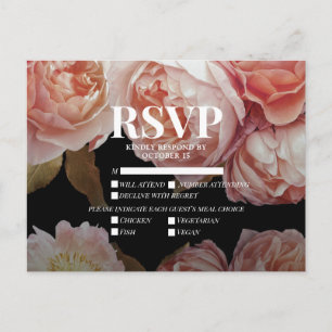Invitation Carte Postale Noir Moody Blush Rose Choix de repas Mariage RSVP
