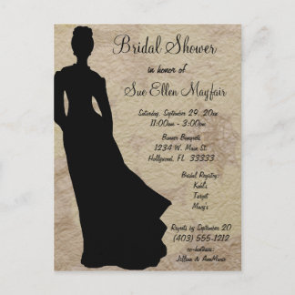 Invitation Carte Postale Noir Silhouette Bride Beige Floral Arrière - plan