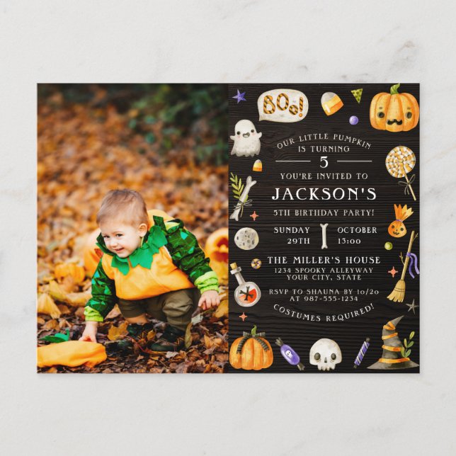 Invitation Carte Postale Notre petit Citrouille | Jote Halloween photo d'an (Devant)