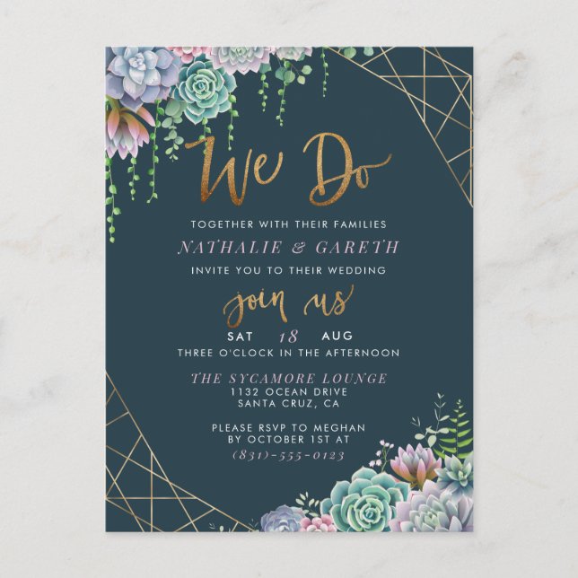 Invitation Carte Postale Nous Faisons Chic Gold Script Mariage Botanique él (Devant)