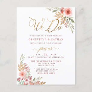 Invitation Carte Postale Nous faisons   Élégant script or et Mariage Rose d