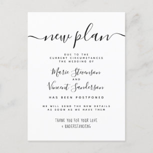 Invitation Carte Postale Nouveau plan noir et blanc mariage reporté