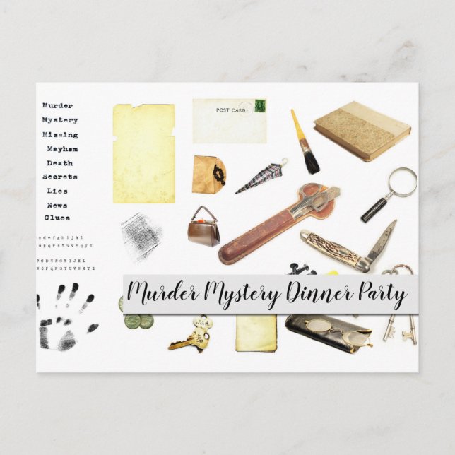 Invitation Carte Postale Nuit de Meurtre Mystère Qui L'A Fait Dîner Fête (Devant)