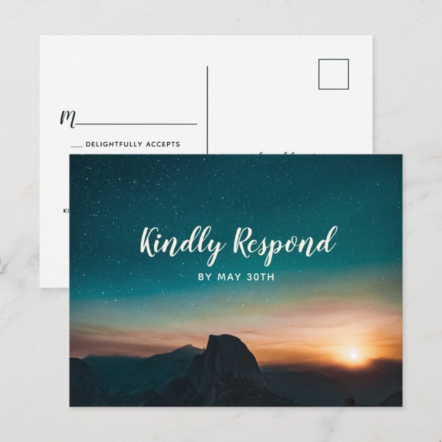 Invitation Carte Postale Nuit Sky Mountain Galaxy Modern Star Wedding RSVP (Devant / Derrière)