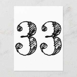 Invitation Carte Postale Numéro 33 - Chiffre Trente-Trois Manuscrit Âge