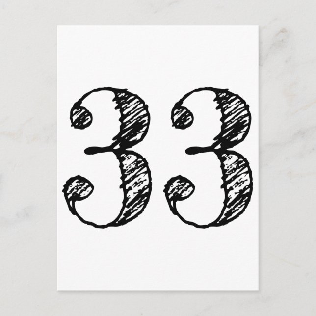 Invitation Carte Postale Numéro 33 - Chiffre Trente-Trois Manuscrit Âge (Devant)