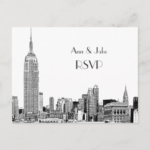 Invitation Carte Postale NYC Skyline 01 Etched White RSVP 1