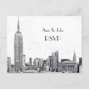 Invitation Carte Postale NYC Skyline 01 Gravé Blanc RSVP 1