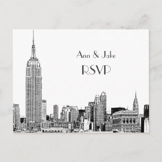 Invitation Carte Postale NYC Skyline 01 Gravé Blanc RSVP 1