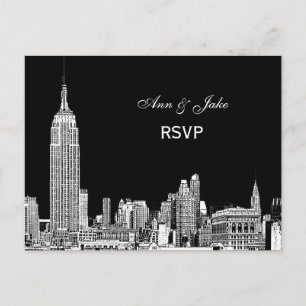 Invitation Carte Postale NYC Skyline 01 Gravé DIY Fond Couleur RSVP 1