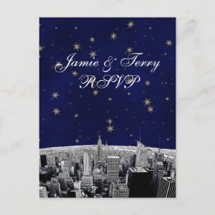 Invitation Carte Postale NYC Skyline 2 noir blanc RSVP 1