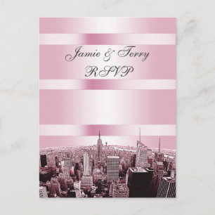 Invitation Carte Postale NYC Skyline 2 noir rose RSVP 1