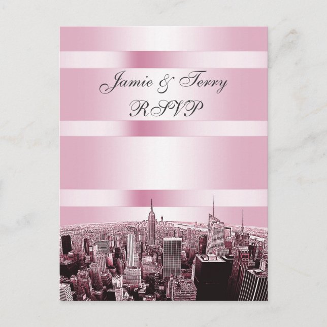 Invitation Carte Postale NYC Skyline 2 noir rose RSVP 1 (Devant)