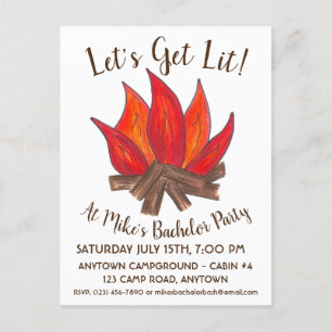 Invitation Carte Postale Obtenons Lit Bachelor Party Stag Do Campire Camp
