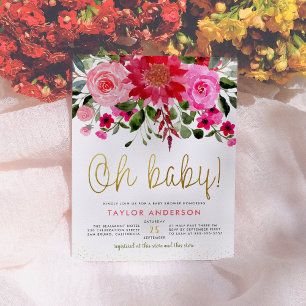 Invitation Carte Postale Oh Baby Baby shower floral rose