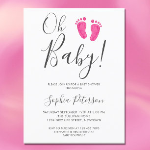 Invitation Carte Postale Oh Baby Baby shower rose pieds