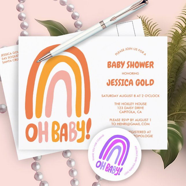 Invitation Carte Postale OH BABY SHOWER Sweet Orange Rainbow CUSTOM (OH BABY SHOWER Sweet Orange Rainbow CUSTOM Baby Shower SPrinkle Invitation Postcard
)