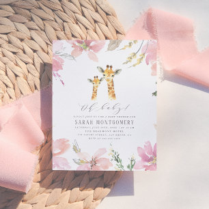Invitation Carte Postale Oh Bébé Aquarelle Floral Giraffe Baby shower