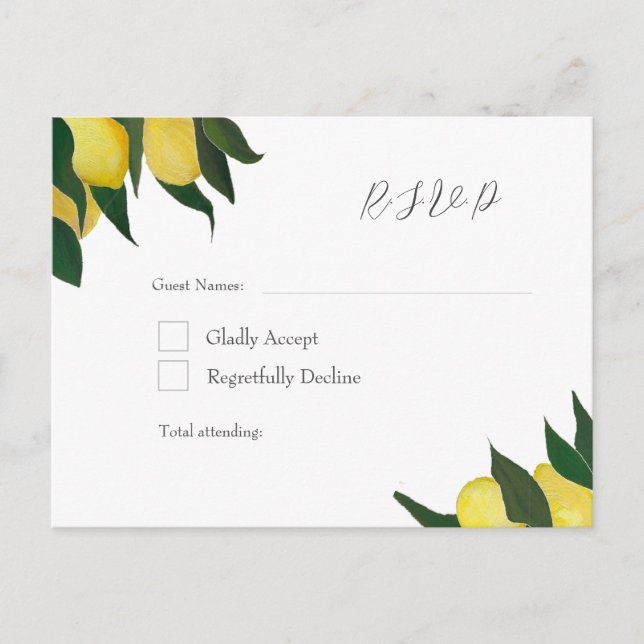 Invitation Carte Postale Oil Painted Lemons R.S.V.P Postcard (Devant)