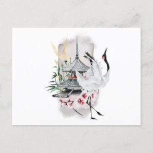 Invitation Carte Postale Oiseau de grue Artiste japonais