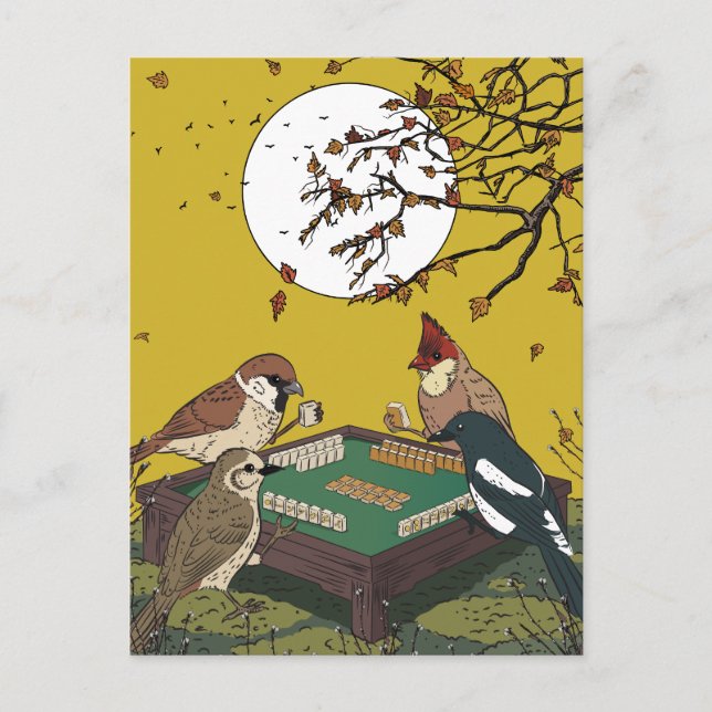 Invitation Carte Postale Oiseaux jouant au Mahjong  (Devant)