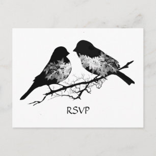 Invitation Carte Postale Oiseaux mariages noir blanc RSVP