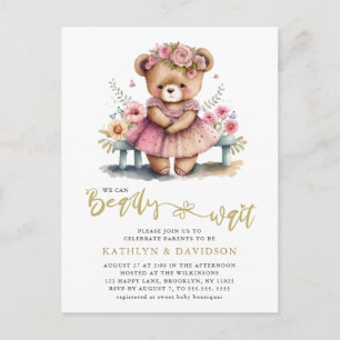 Invitation Carte Postale On Peut Attendre Le Baby shower Rose Floral Fille