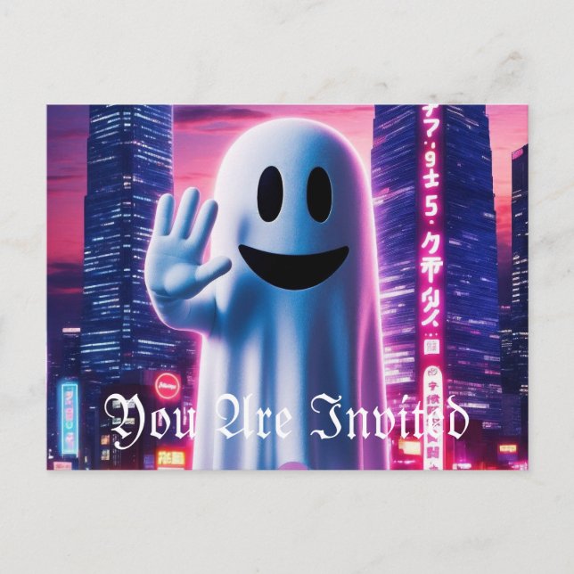 Invitation Carte Postale Ondes et lumières urbaines verdoyantes (Devant)