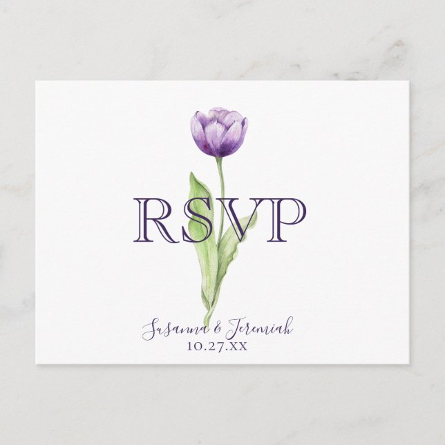 Invitation Carte Postale Option de repas RSVP de mariage tulipe violette mi (Devant)