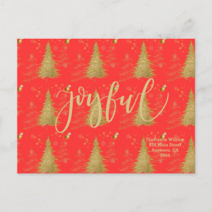 Invitation Carte Postale Or JOYEUX sur Fête de Noël rouge