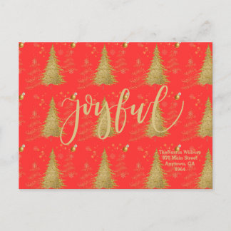 Invitation Carte Postale Or JOYEUX sur Fête de Noël rouge 