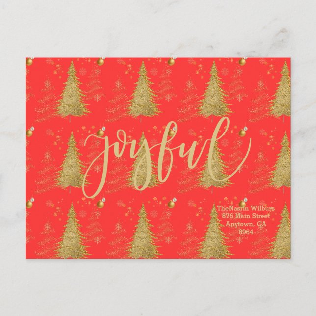 Invitation Carte Postale Or JOYEUX sur Fête de Noël rouge  (Devant)