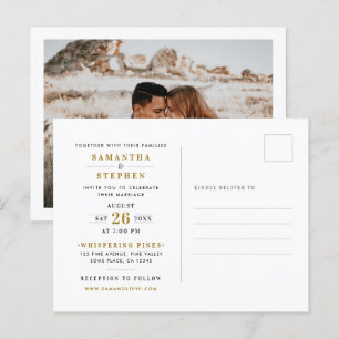 Invitation Carte Postale Or Moderne Photo de Mariage en Or Champagne