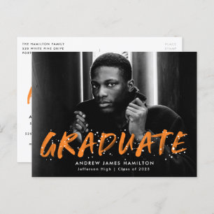 Invitation Carte Postale Orange Paint Splatter Photo Graduation Party