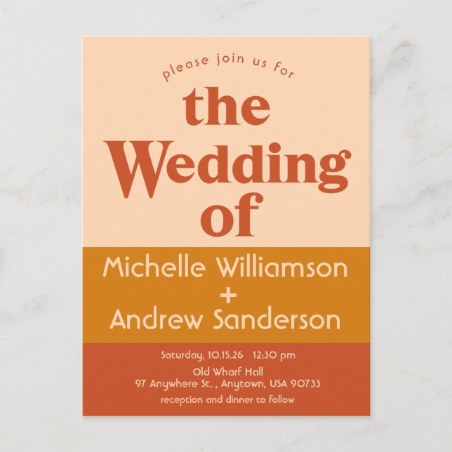 Invitation Carte Postale Orange Terracotta Moderne Rétro (Devant)