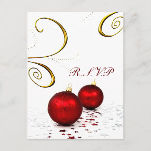 Invitation Carte Postale ornement rouge HITER Wedding rsvp