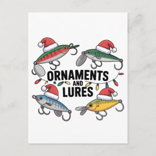 Invitation Carte Postale Ornements et leurres drôle de Noël Santa pêche