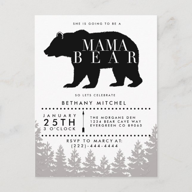 Invitation Carte Postale Ours de maman rustique | BABY SHOWER (Devant)
