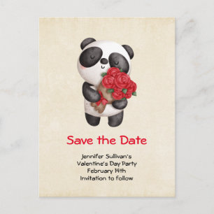 Invitation Carte Postale Ours de panda avec bouquet de roses Enregistrer la