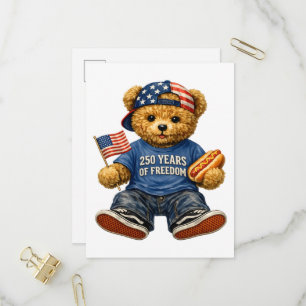 Invitation Carte Postale Ours en peluche 250 ans de liberté 