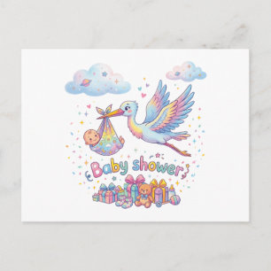 Invitation Carte Postale Ours en peluche et oiseau Art de fête prénatale