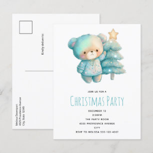Invitation Carte Postale Ours mignon et sapin de Noël Anniversaire