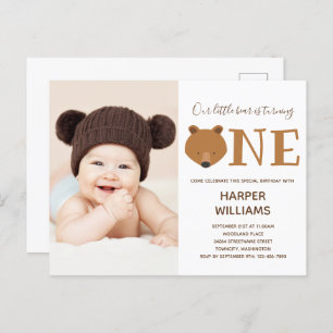 Invitation Carte Postale Ours Photo Animal Premier anniversaire