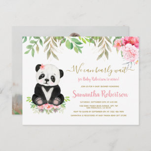 Invitation Carte Postale Ours Rose rose rose rose florale Baby shower fille